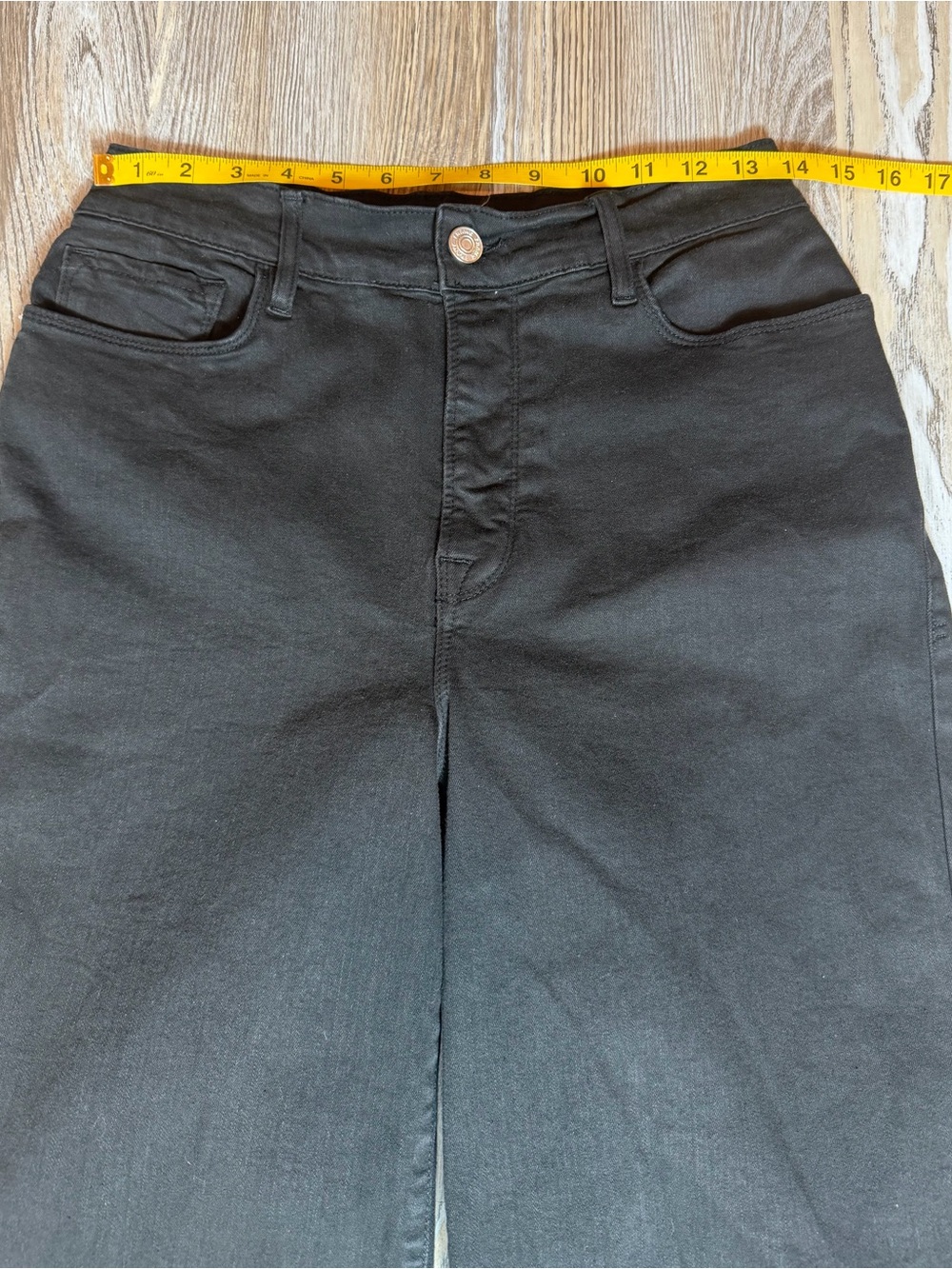 FRAME Le Palazzo Crop Film Noir Black Wide Leg Raw Hem Jeans Size 30 - Picture 7 of 13
